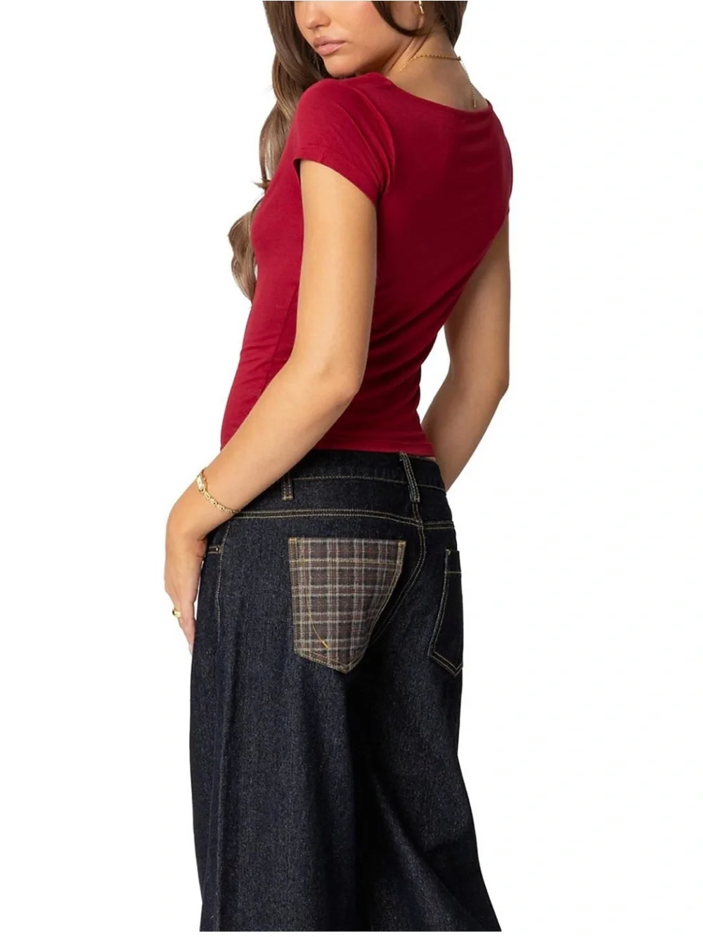 Edikted Red Short Sleeve Cropped Square Neck Top